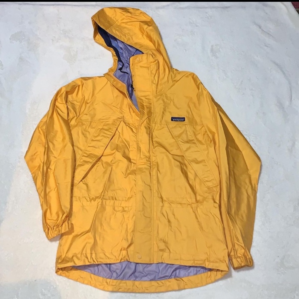 Yellow Patagonia rain jacket